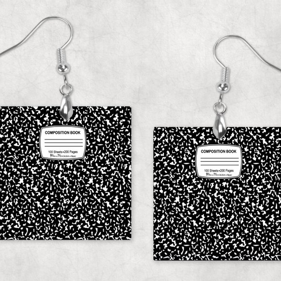 Teacher Square Composition Notebook Back to School Novelty  Earrings - Picture 1 of 1